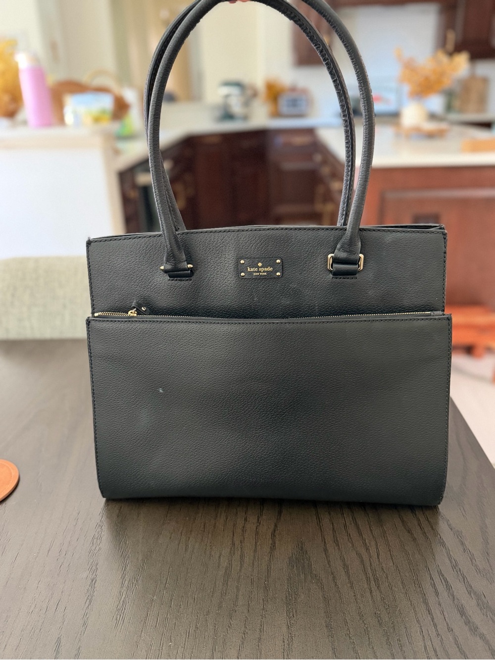 Kate Spade Black Large Structured Tote Shoulder Bag Gold Hardware